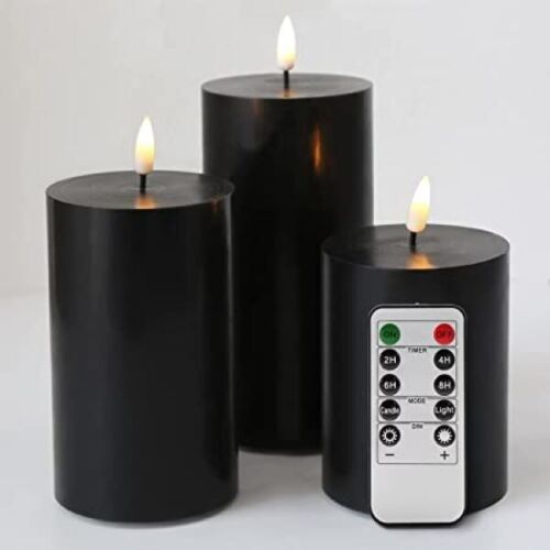 Eywamage Grey Glass Flameless Candles with Remote Battery Operated  Flickering LED Pillar Candles Real Wax Wick Φ 3 H 4 5 6