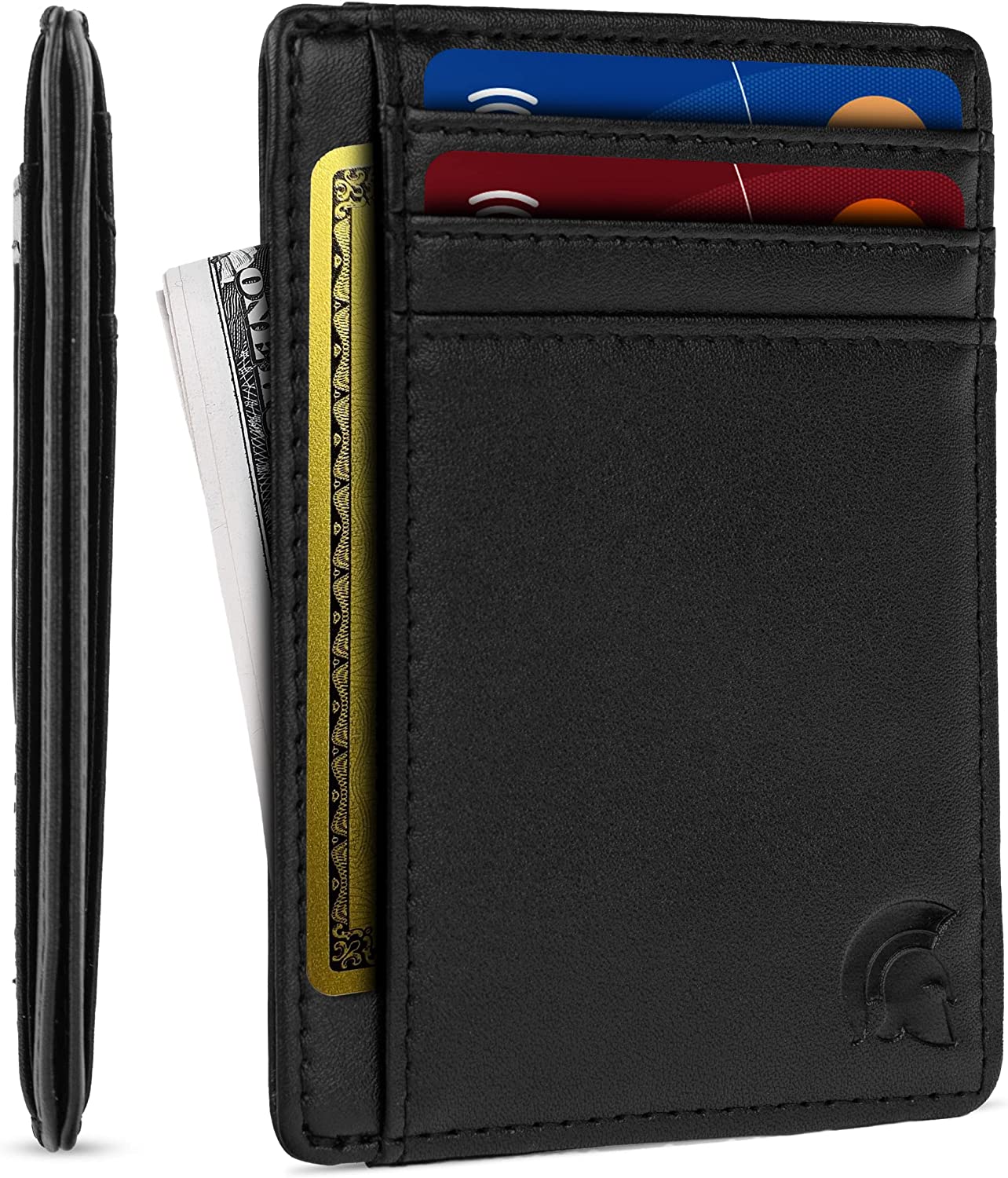  ZECICO Mens Slim Wallet Money Clip: Bifold Leanther Wallets  RFID Blocking Front Pocket Wallets Credit Card Holder with ID Window Gifts  for Men (Carbon Black/Orange) : Clothing, Shoes & Jewelry