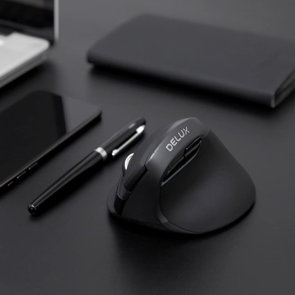 DeLUX Ergonomic Wireless Mouse, Mini Vertical Bluetooth Mouse, Silent Click, 6 Buttons, 4000 DPI, RGB Light, Rechargeable Black or White M618 Mini