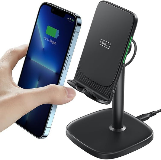 INIU Wireless Charger Phone Stand, 15W Fast Charge Adjustable Phone Desk Holder with Sleep-friendly Adaptive Indicator Wireless Charging Support For iPhone 14 13 12 11 Pro Max XR Samsung Google LG etc