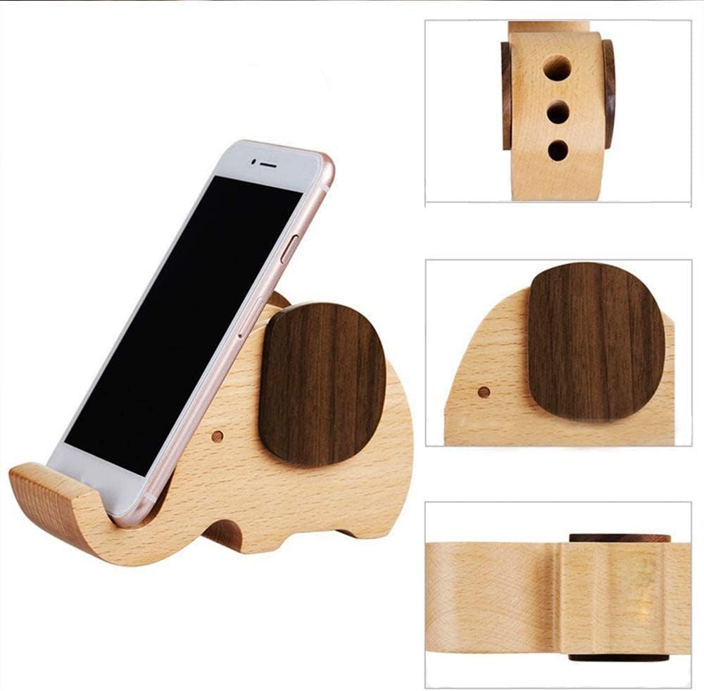 Yoillione Christmas Gifts for Women and Men, Wooden Pen Phone Stand Elephant Phone Holder Animal Phone Stand, Desk Decoration Wood Elephant Pen Holder, Best Friend Sister Friendship Gifts