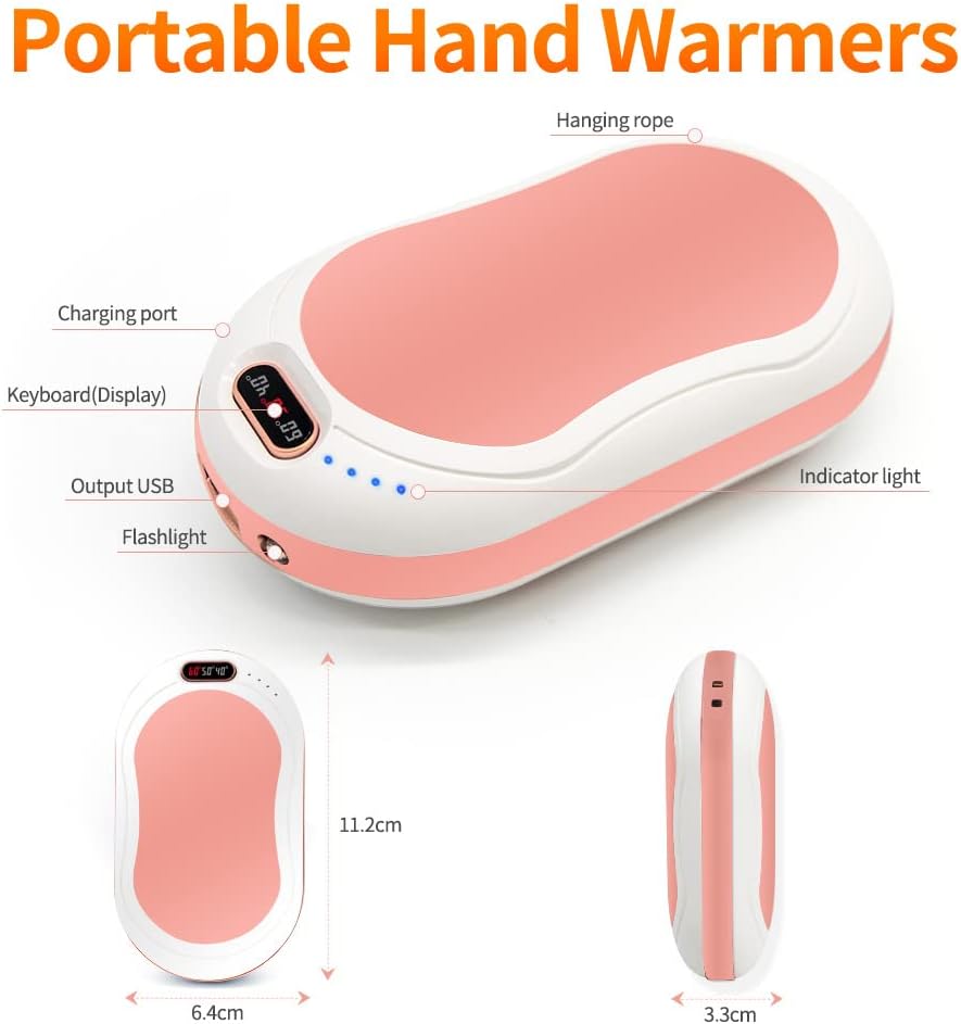 ELOUYCKE Hand Warmers 2 Pack, Reusable Hand Warmers Rechargeable 10000mAh USB Power Bank 3 Heat Levels