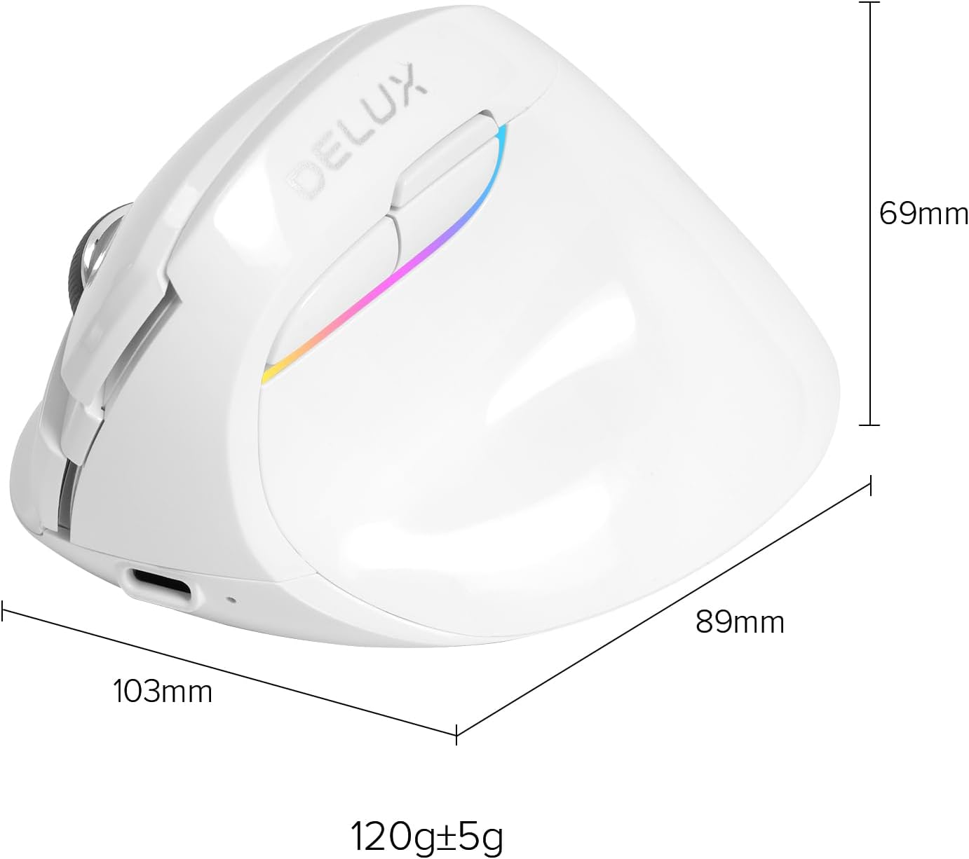 DeLUX Ergonomic Wireless Mouse, Mini Vertical Bluetooth Mouse, Silent Click, 6 Buttons, 4000 DPI, RGB Light, Rechargeable Black or White M618 Mini