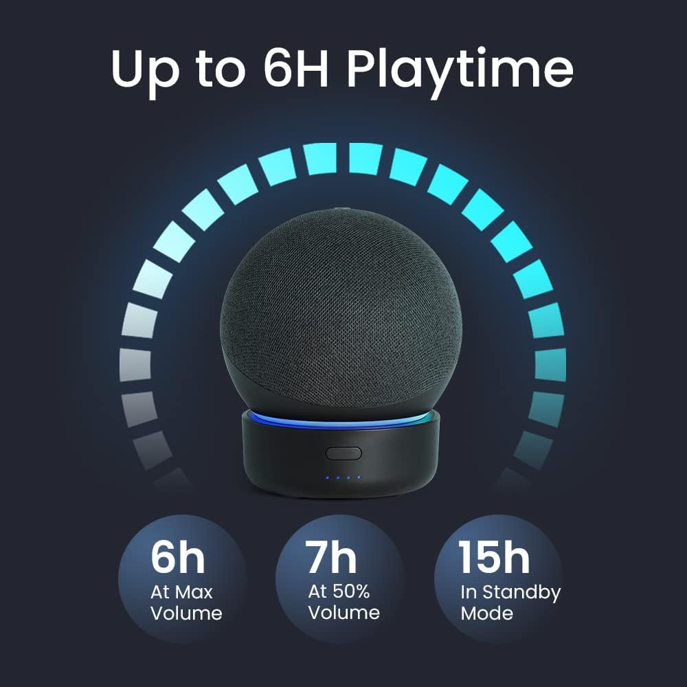 GGMM D4 Dot Battery Base Stand Accessories, Battery Base for Dot 4th &amp; 5th Generation Smart Speaker, 5200mAh Power Supply 6 Hours playtime, Blue&nbsp; Dot (Dot not Included)