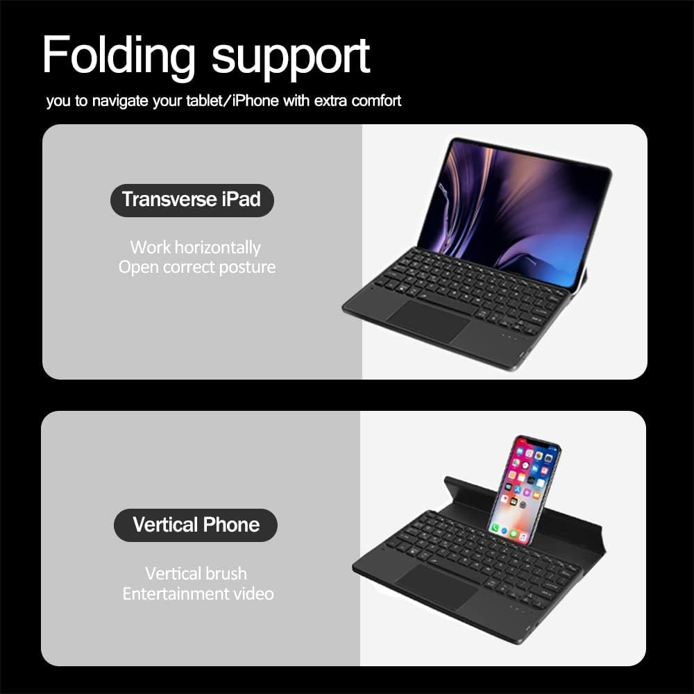 Multi-Device Wireless Bluetooth Keyboard For iPad iPhone Smartphone Tablet Windows, iOS Android Universal portable Rechargeable wireless keyboard with trackpad Foldable Bracket, 7-Color Backlit Light