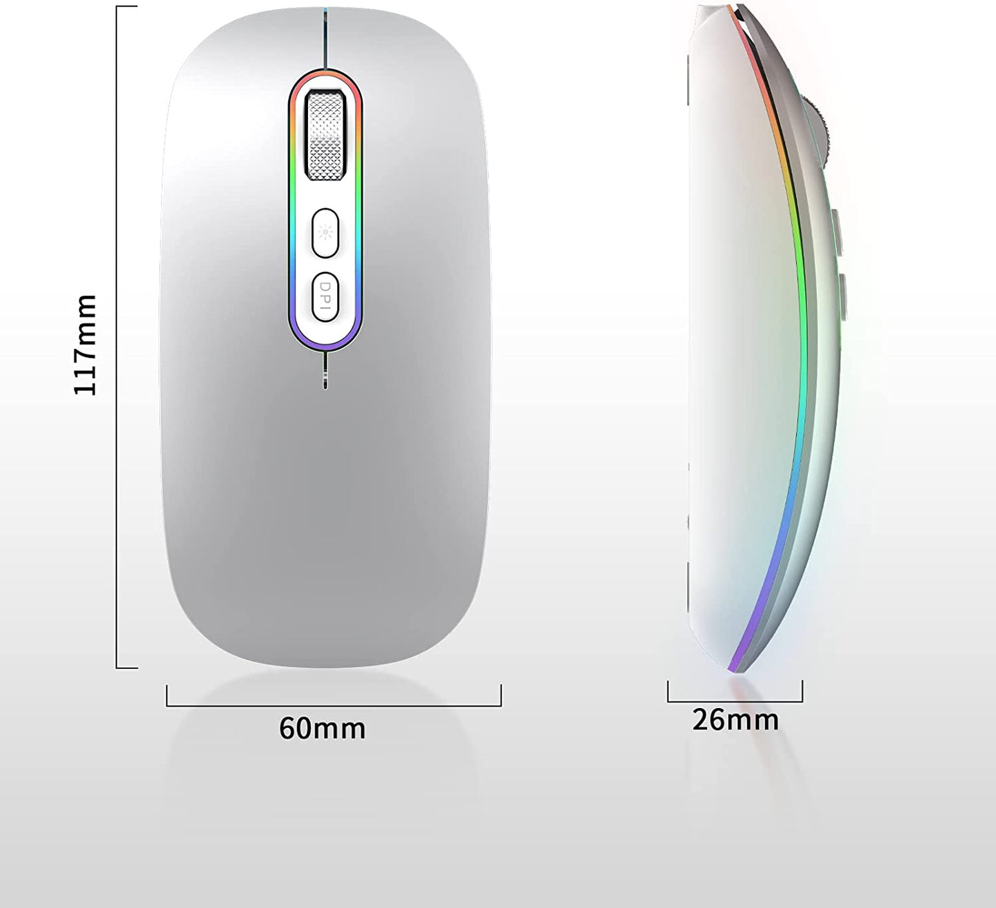 Rechargeable Wireless Mouse, 2.4G & Bluetooth Mouse for Laptop Slim Silent Mouse Ergonomic Cordless Design with USB Nano Receiver & 1600 DPI