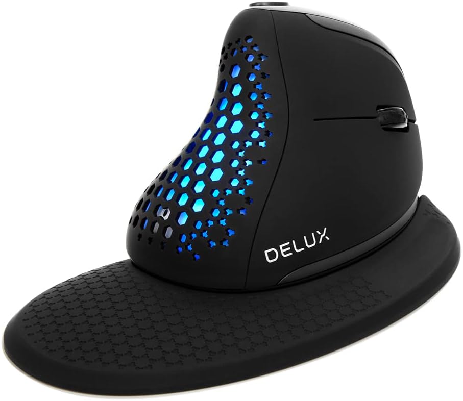 DeLUX Seeker Wireless Ergonomic Vertical Mouse with OLED Screen, BT and USB Receiver, Connect with Up to 4 Devices (M618SXD-White) or Black