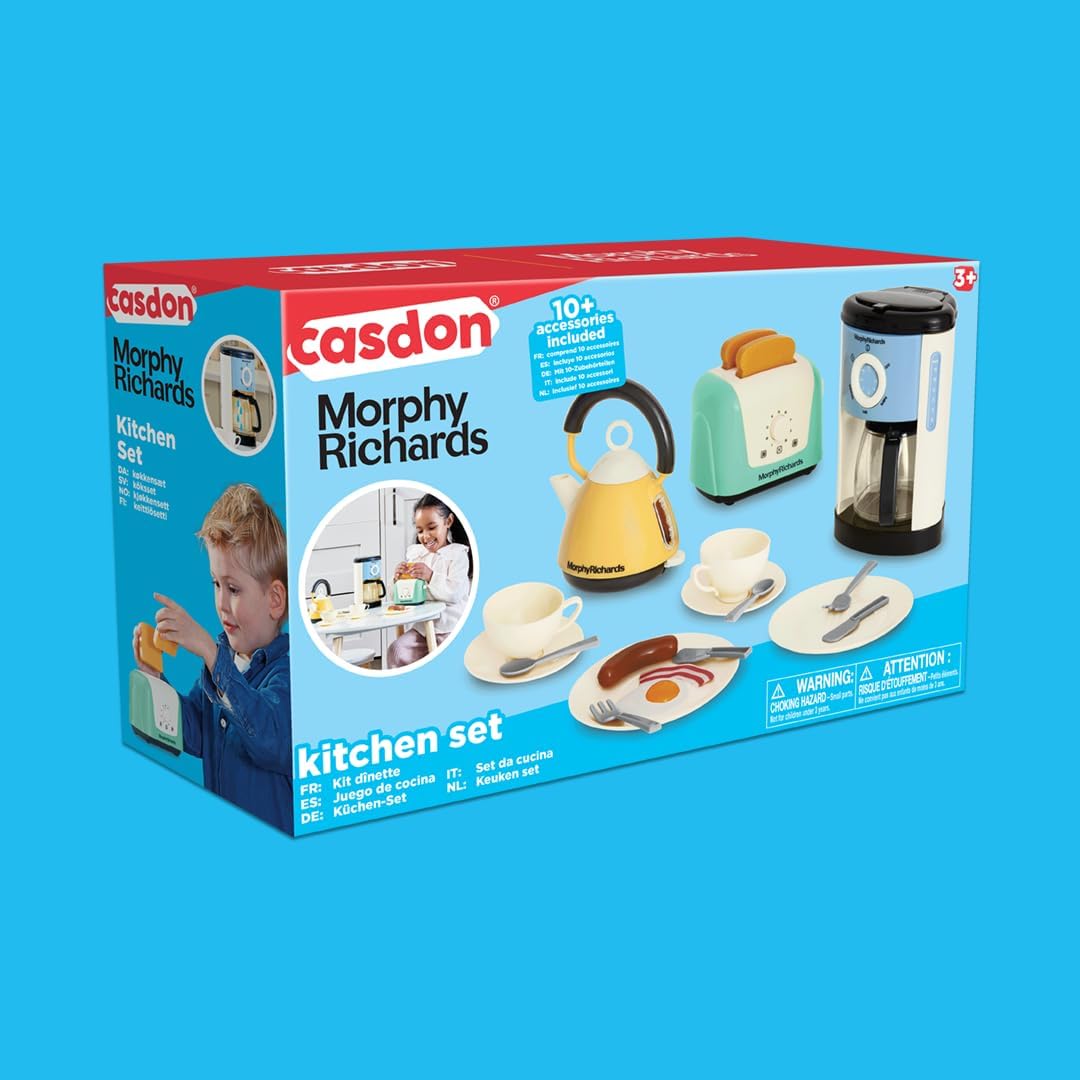 Casdon Morphy Richards Toys. Complete Kitchen Set. Toy Appliance Playset for Kids with Toaster, Coffee Maker, Kettle, Play Food and More. For Children Aged 3+, Pastel