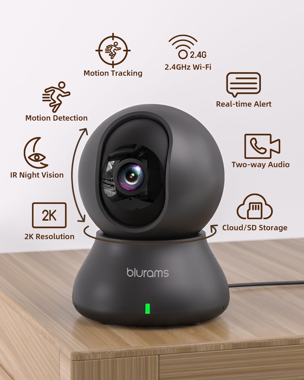 blurams Pet Camera 2K, Indoor Camera, Dog Camera, 360° Home Security Camera, WiFi Baby Monitor, Night Vision, Motion Tracking, 2-Way Talk, Cloud&amp;SD, APP Control, Works with Alexa(2.4GHz Only) White or Black