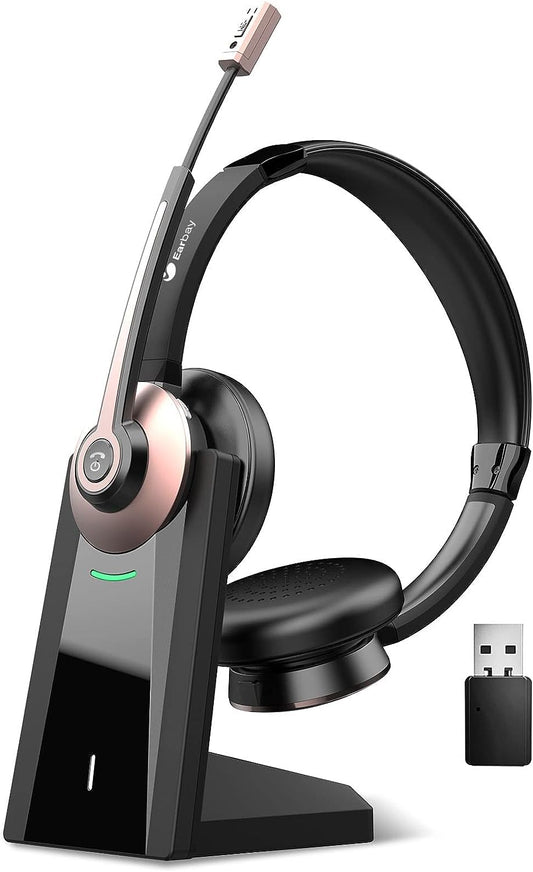 Earbay Wireless headset, Bluetooth Headset with Microphone Noise Cancelling & Charging Dock, PC Headphones with Microphone & USB Dongle