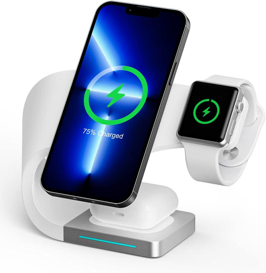 3 in 1 Wireless Charging Station, Wireless Charger Stand, Compatible with iPhone 13/13 Pro/13 Pro Max/13 Mini/12, Wireless Charging Pad Station for iWatch Series 7/6/5/4/3/2, AirPods Pro/2/3 Gladgogo