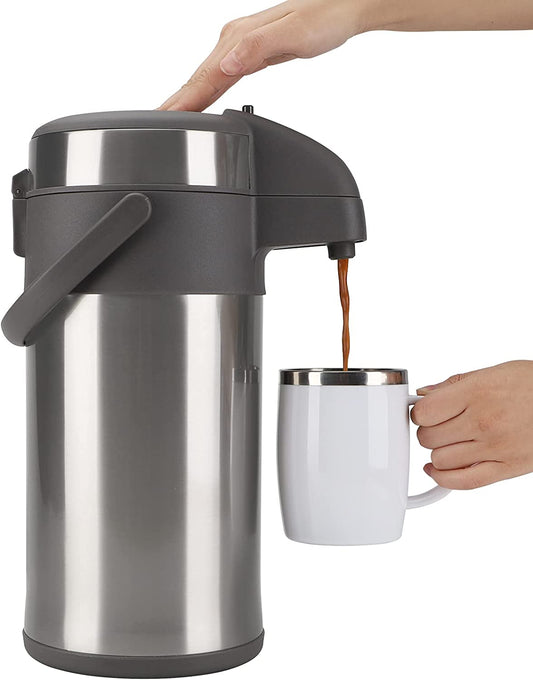 OKADI Coffee Flask - 4L Insulated Pump Action Airpot - Stainless Steel Vacuum Thermal Beverage Dispenser BPA Free Coffee Carafe