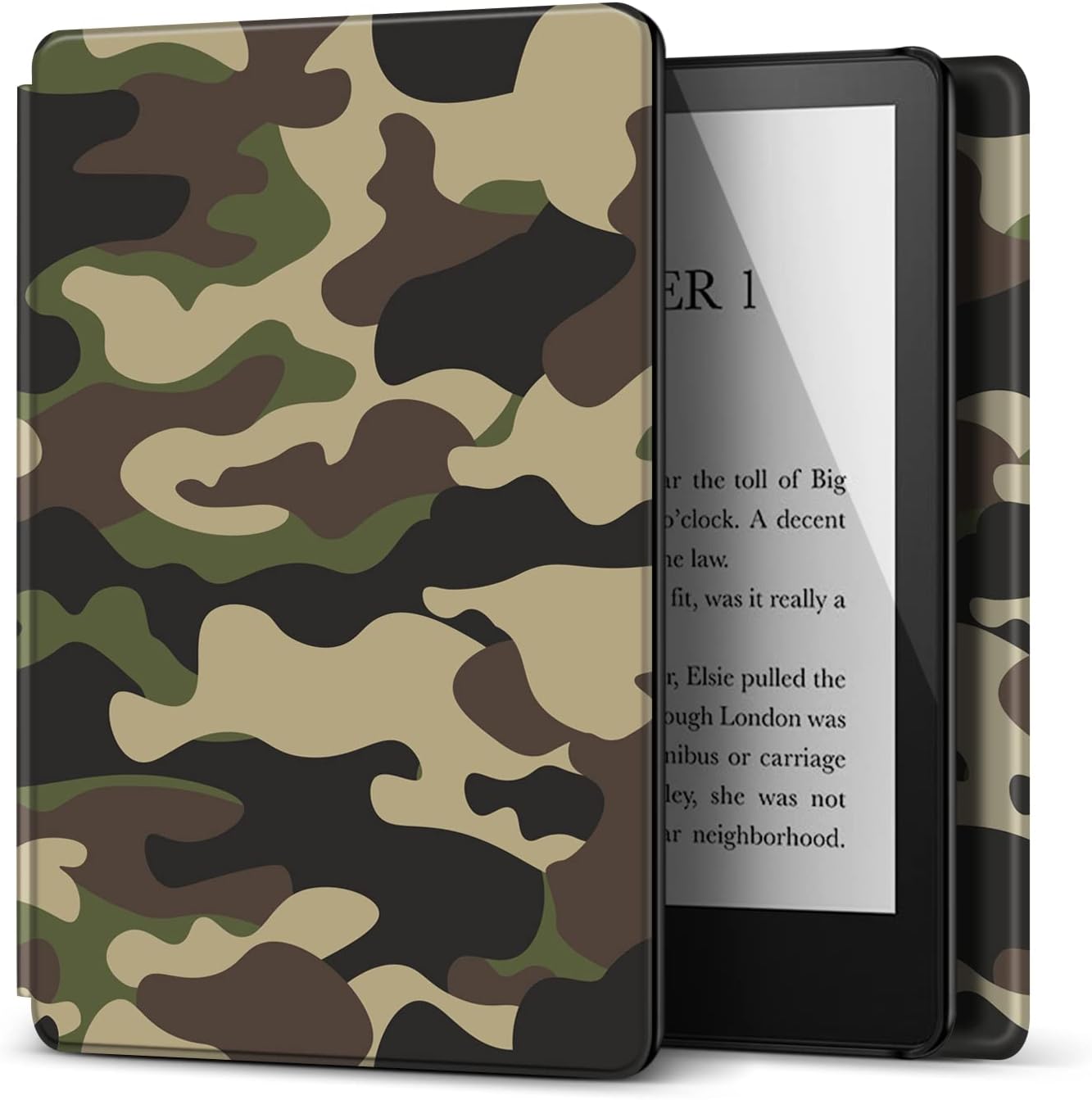 TNP Case for 6.8" Kindle Paperwhite 11th Generation 2021 / Kindle Paperwhite Signature Edition, PU Leather Cover, Protective Folio Case for Kindle E-Reader with Auto Sleep/Wake Camouflage