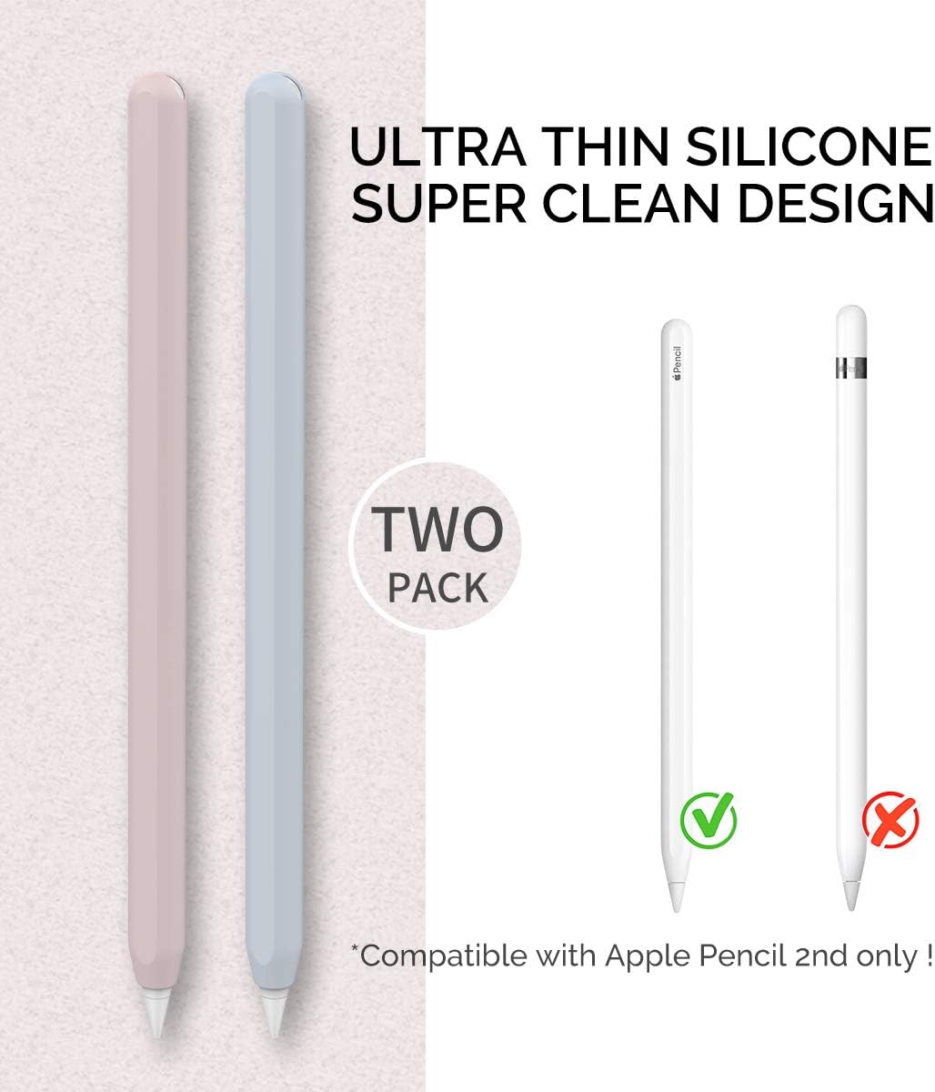 AHASTYLE Apple Pencil Cover Silicone 2 Packs - Apple Pencil Holder Ultra Thin Apple Pencil Case Compatible with Apple Pencil 2nd Generation (2 Pack, Light Blue & Pink)