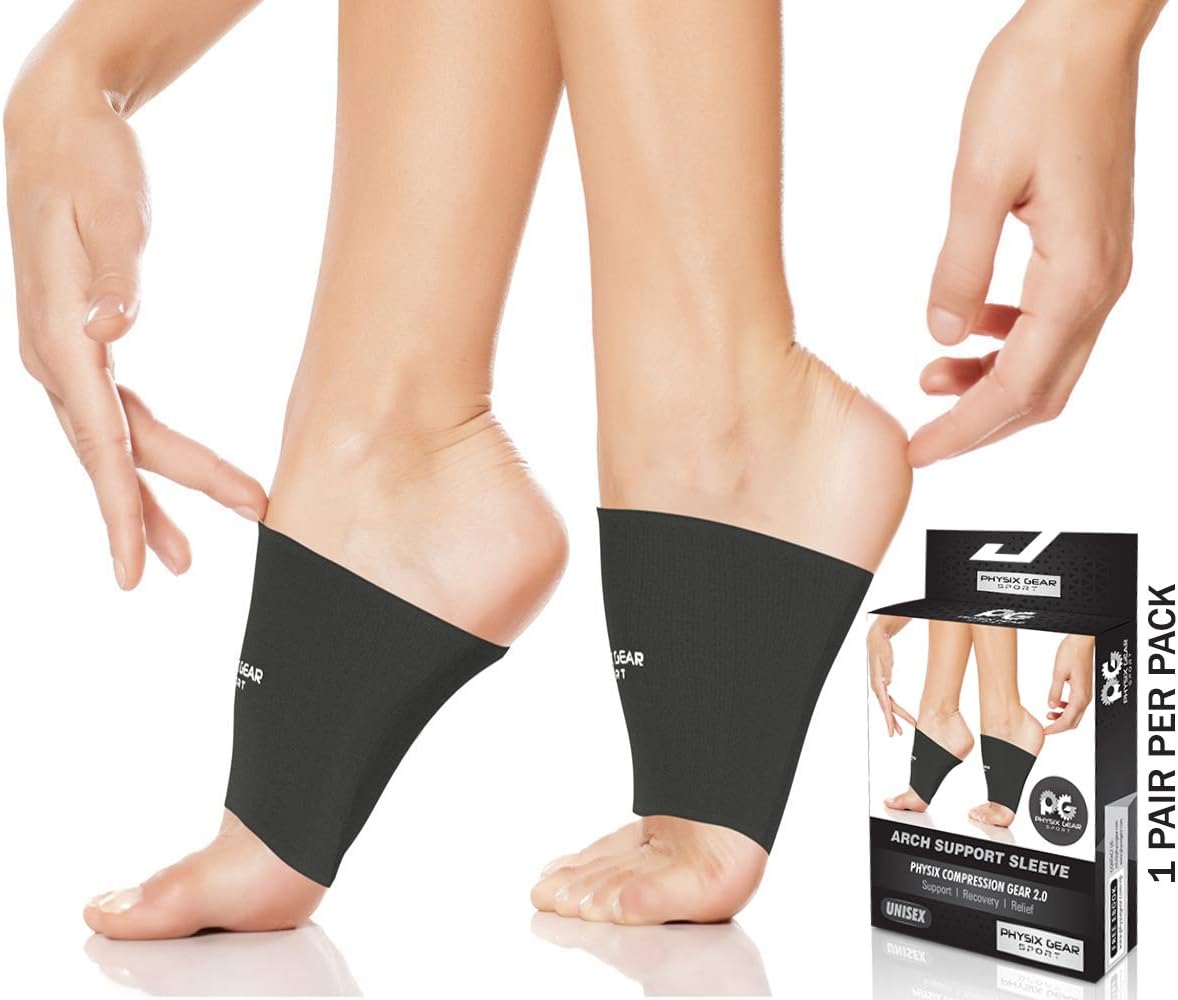 Physix Gear Sport Arch Supports for Plantar Fasciitis Relief (1 Pair) - Unisex Foot Sleeve Arch Support for Flat Feet, Plantar Fasciitis Wrap, Arch Compression Support Sleeves, Metatarsal Foot Wrap