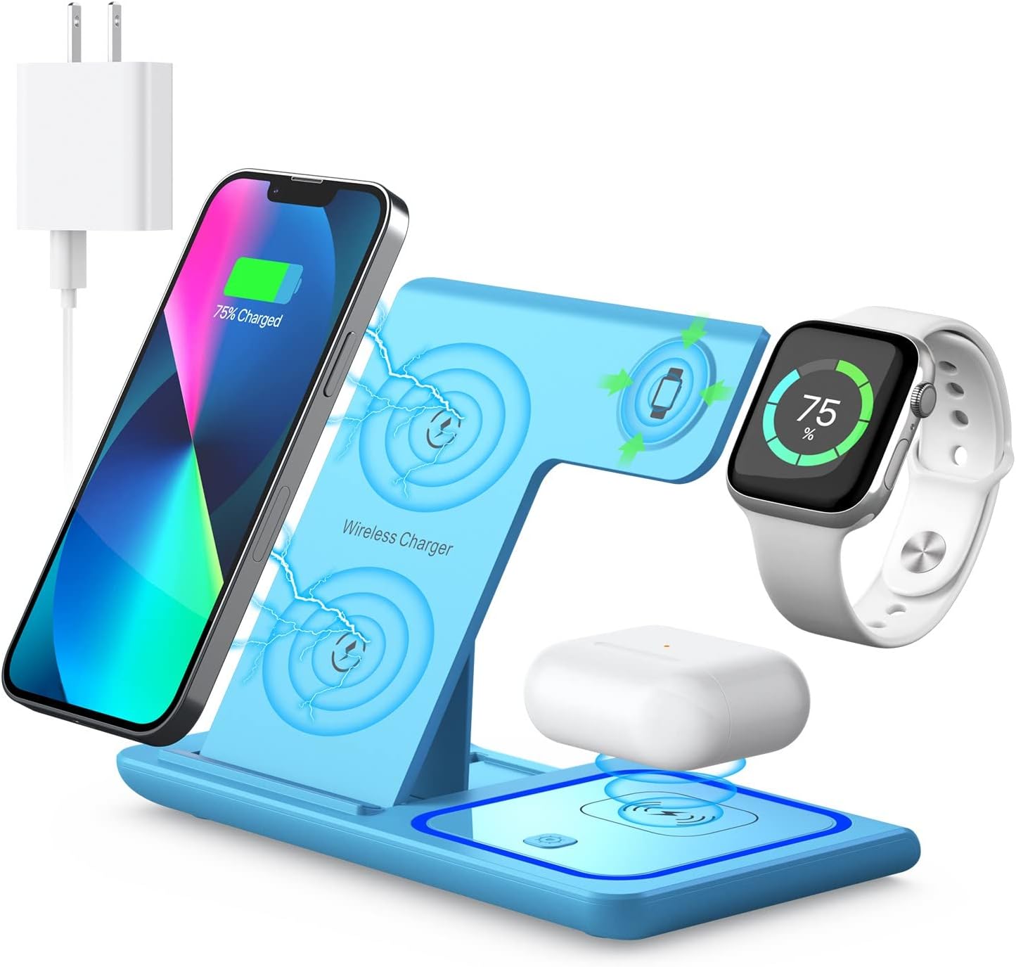 Charging Station for Apple Devices, Apple Watch Charger, iPhone and Watch Charger Stand for iPhone 14/13/12/11/Pro/X/Max/XS/XR/8/Plus, Apple Watch7/6/5/4/3/2/SE, Airpods 3/2/Pro(White) (Pink) (Blue)(Purlple)