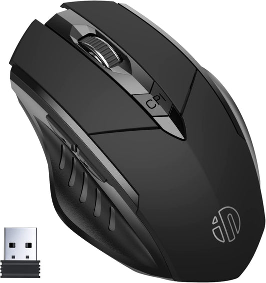 INPHIC Wireless Mouse Rechargeable, Ergonomic Silent Click USB 2.4G Cordless Mouse for Laptop PC Computer Tablets Windows Linux, 6 Buttons, 1600DPI 3 Adjustment Levels, Black