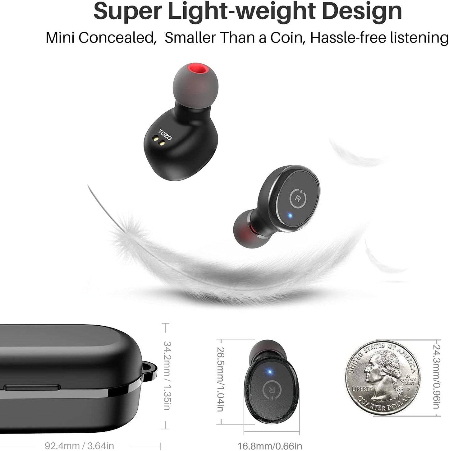 TOZO T10 Bluetooth 5.3 Earbuds True Wireless Stereo Earphones Headphones IPX8 Waterproof in Ear Wireless Charging Case Built in Mic Headset Premium Sound with Deep Bass for Running Sport Black