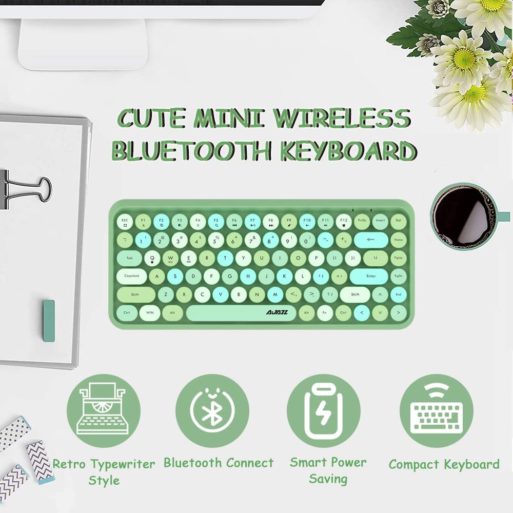 FELiCON 308i Retro Wireless Keyboard, Bluetooth Silent Cute Computer Keyboard with Round Punk Compact 84 keys