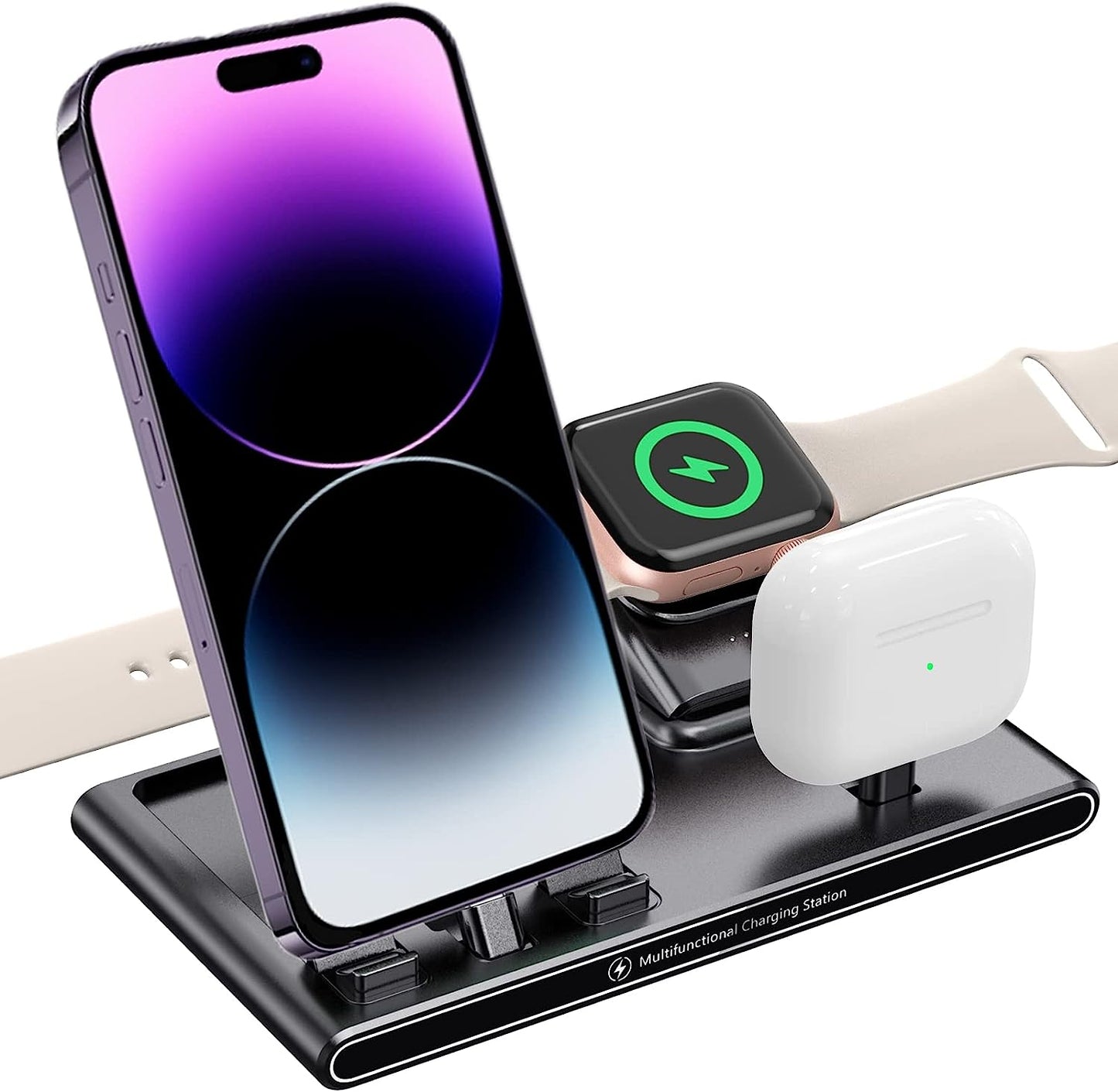 Lopnord 3 in 1 Charging Station for Multiple Devices Apple, Portable Charging Docking for Apple Watch 8 Charger, Foldable Charger Stand for iPhone 14 Pro Max/14 Pro/14/Apple Watch Series 8/7/6/AirPods