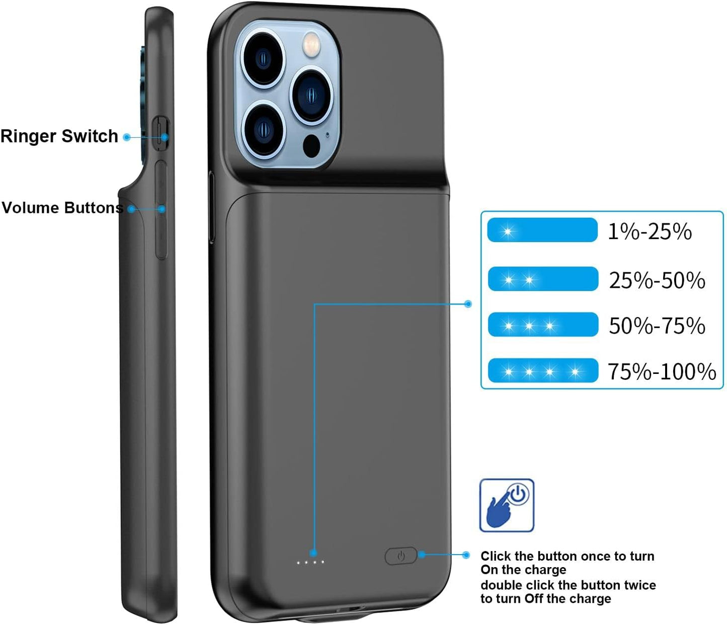 YISHDA Battery Case for iPhone 13 Pro Max, 8500mAh Portable Rechargeable Charging Case Battery Charger Case Compatible with iPhone 13 Pro Max Extended Battery Charging Case (6.7 inch, black)