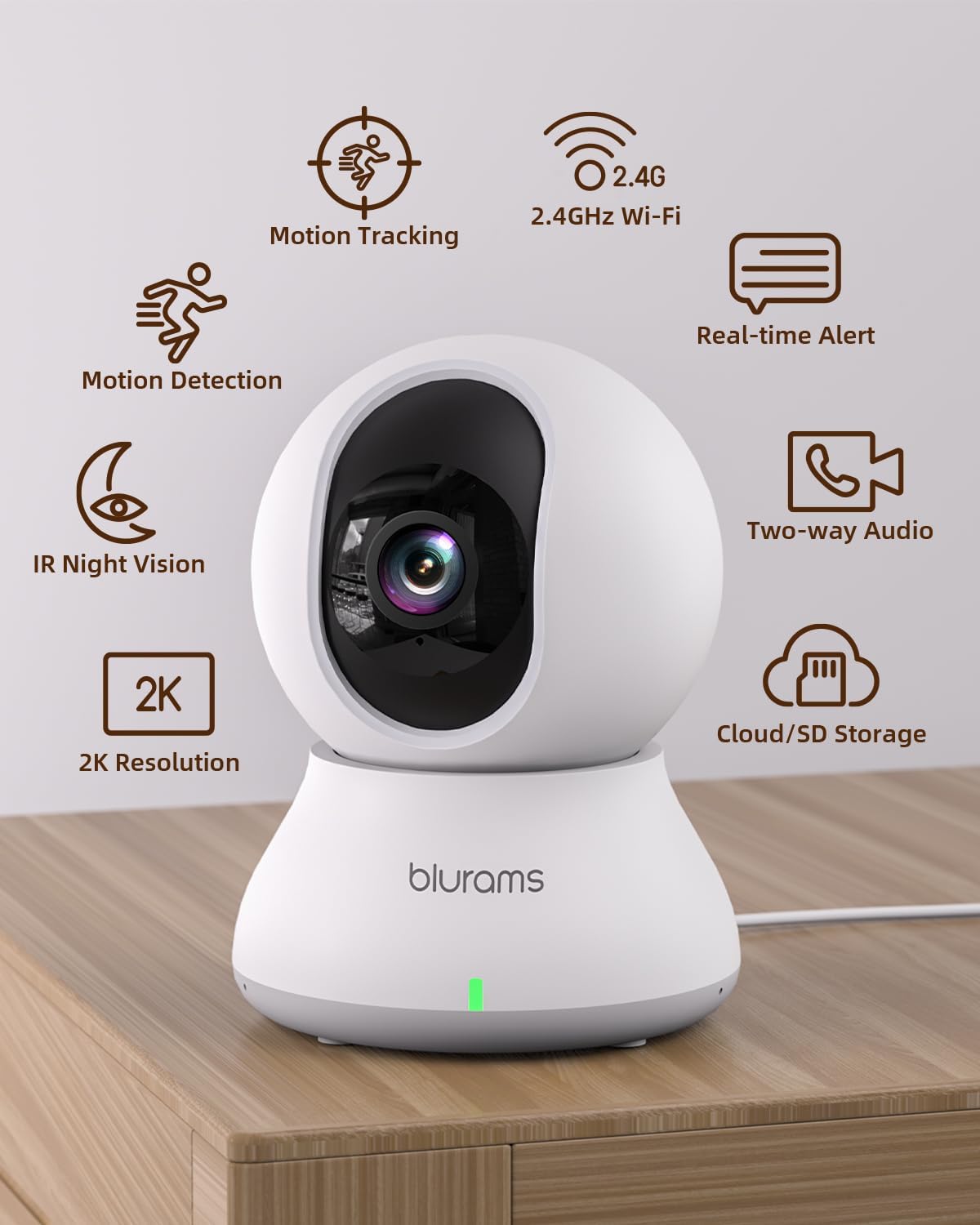 blurams Pet Camera 2K, Indoor Camera, Dog Camera, 360° Home Security Camera, WiFi Baby Monitor, Night Vision, Motion Tracking, 2-Way Talk, Cloud&amp;SD, APP Control, Works with Alexa(2.4GHz Only) White or Black