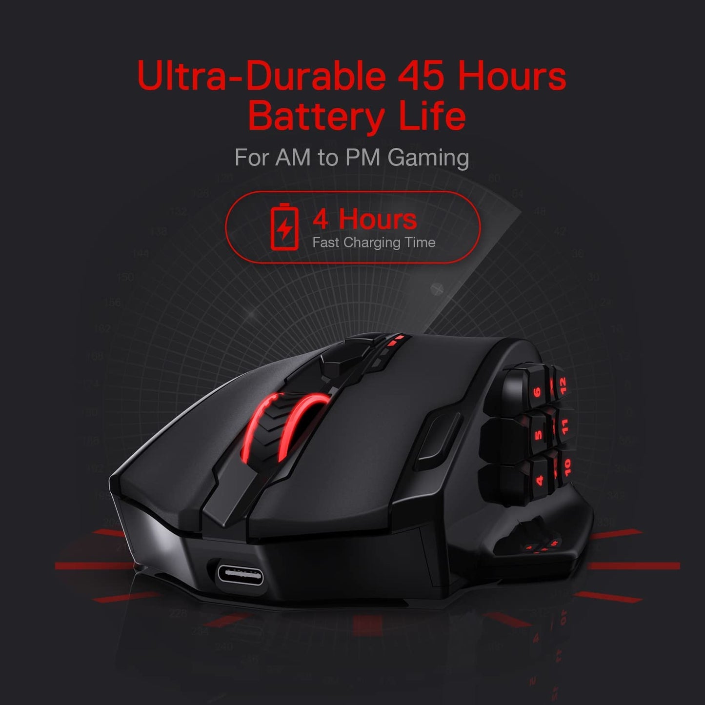 Redragon M913 Impact Elite Wireless Gaming Mouse, 16000 DPI Wired/Wireless RGB Gamer Mouse with 16 Programmable Buttons, 45 Hr Battery and Pro Optical Sensor, 12 Side Buttons MMO Mouse