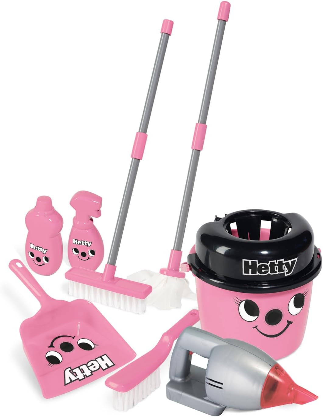 Casdon Henry & Hetty Toys - Hetty Deluxe Cleaning Trolley - Pink Hetty-Inspired Toy Playset with Working Hand Vacuum - Kids Cleaning Trolley Set with Accessories - For Children Aged 3+