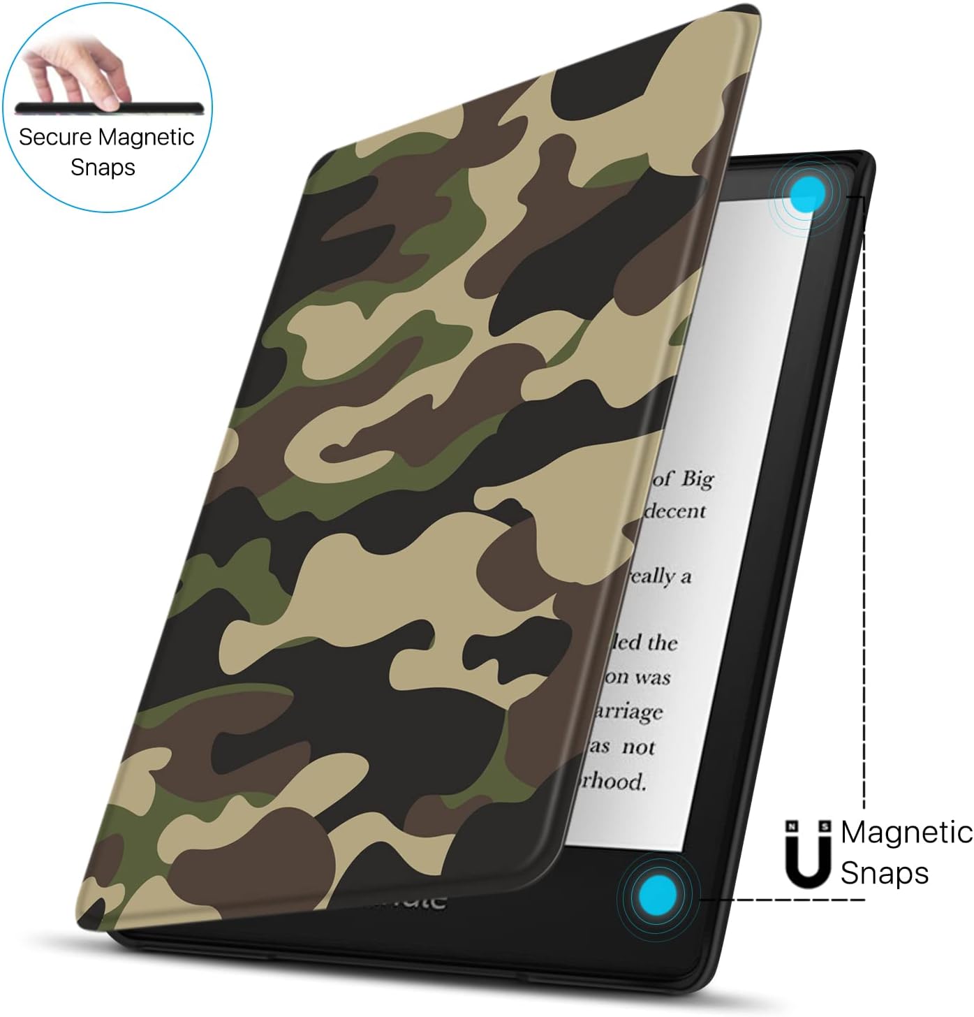 TNP Case for 6.8" Kindle Paperwhite 11th Generation 2021 / Kindle Paperwhite Signature Edition, PU Leather Cover, Protective Folio Case for Kindle E-Reader with Auto Sleep/Wake Camouflage