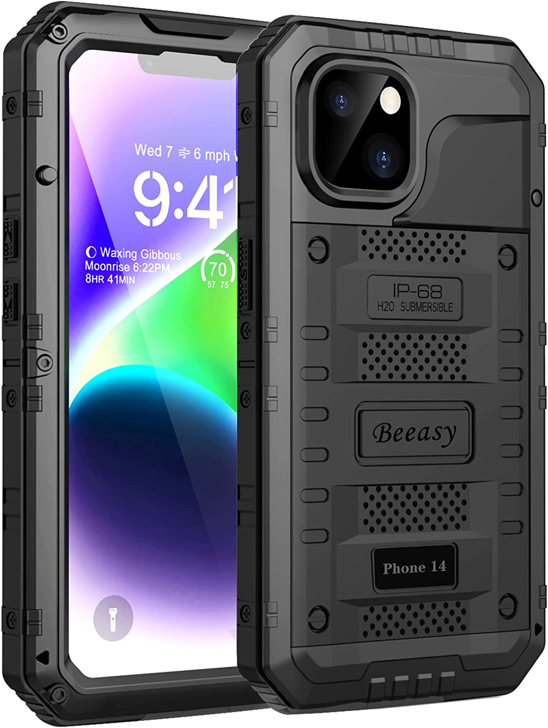 Beeasy for iPhone 14 Case Waterproof Heavy Duty Shockproof Tough Metal Armour Cover Dustproof Built-in Screen Protector, Robust 360 Full Body Military Protective Rugged Case for iPhone 14 6.1inch