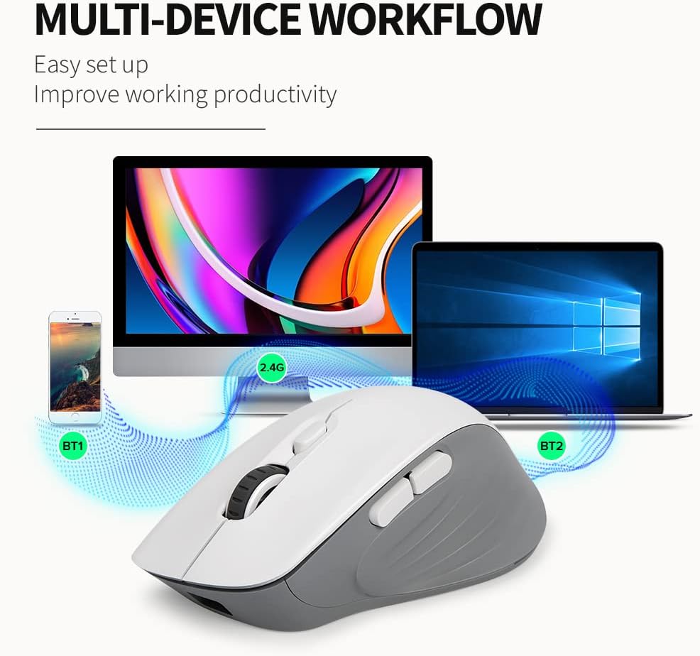 DeLUX Full-Size Wireless Ergonomic Mouse for Medium and Large Hands with Thumb Rest, Bluetooth and USB Receiver, Ergo Computer Mice with RGB, 16K DPI, USB-C, 6 Programmable Buttons (M729DB-White)