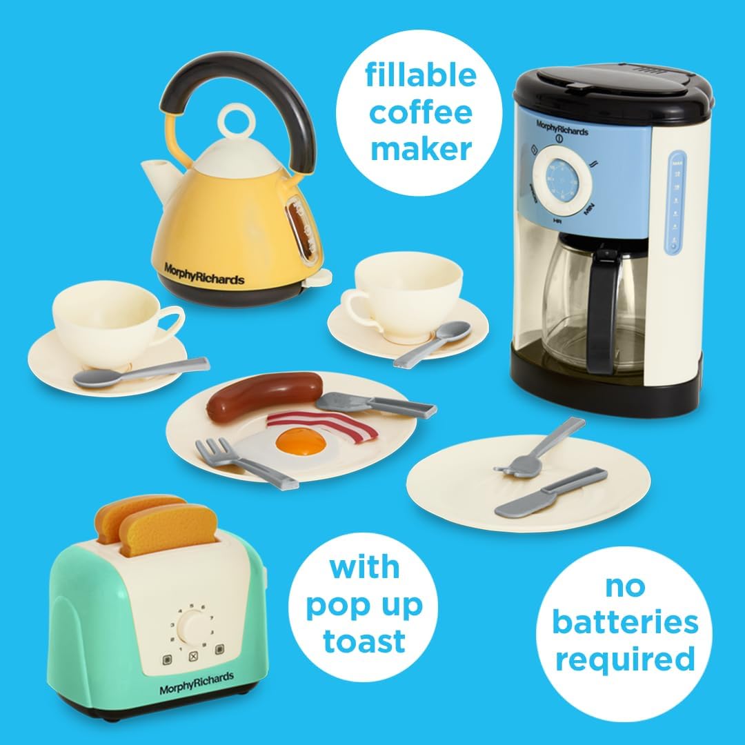 Casdon Morphy Richards Toys. Complete Kitchen Set. Toy Appliance Playset for Kids with Toaster, Coffee Maker, Kettle, Play Food and More. For Children Aged 3+, Pastel