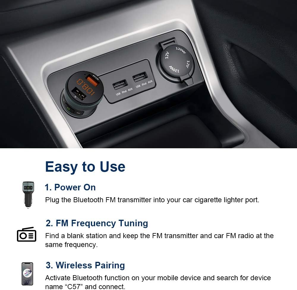 ZeaLife Bluetooth FM Transmitter, Bluetooth Car Adapter with QC 3.0 Fast Charging Port Hands Free Calling Car Charger and Music Player Kit Dual USB Ports Support USB Flash Drive for iPhone/Android