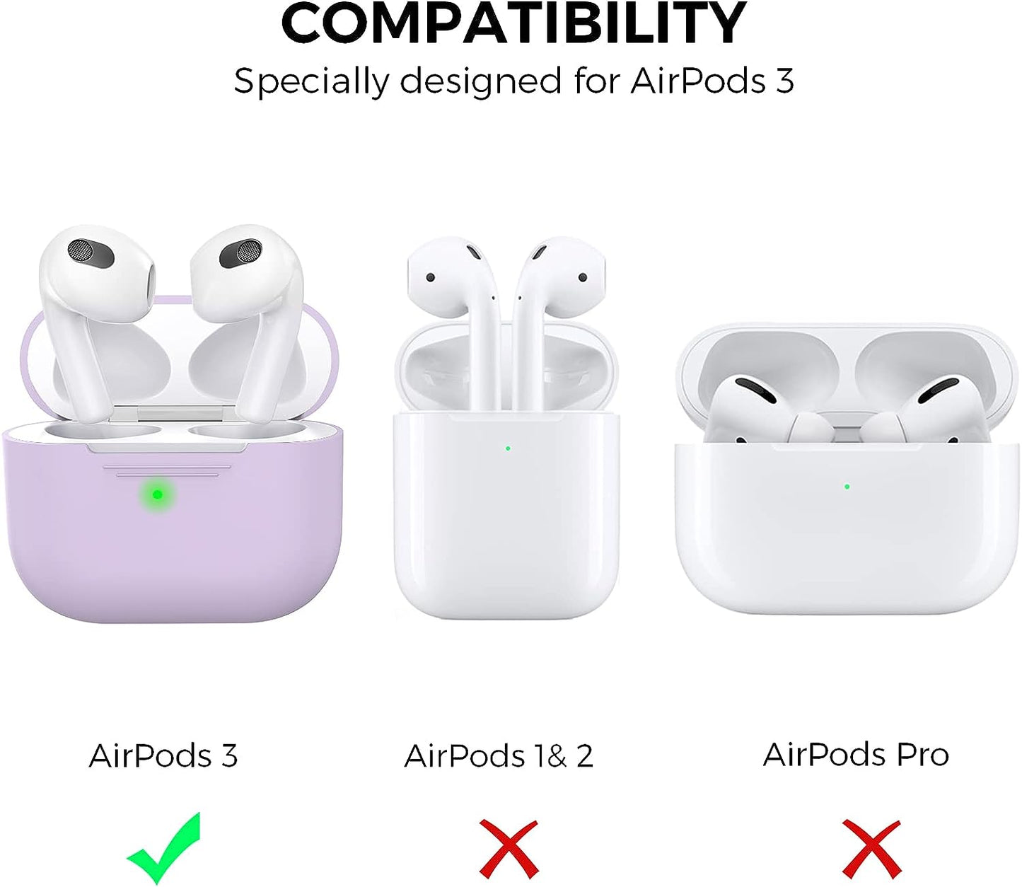 AhaStyle Airpods 3 Case Cover, Soft Silicone Protective Case Compatible with AirPods 3rd Full Body Shockproof Covers for Apple AirPods 3rd Generation 2021 (Lavender)