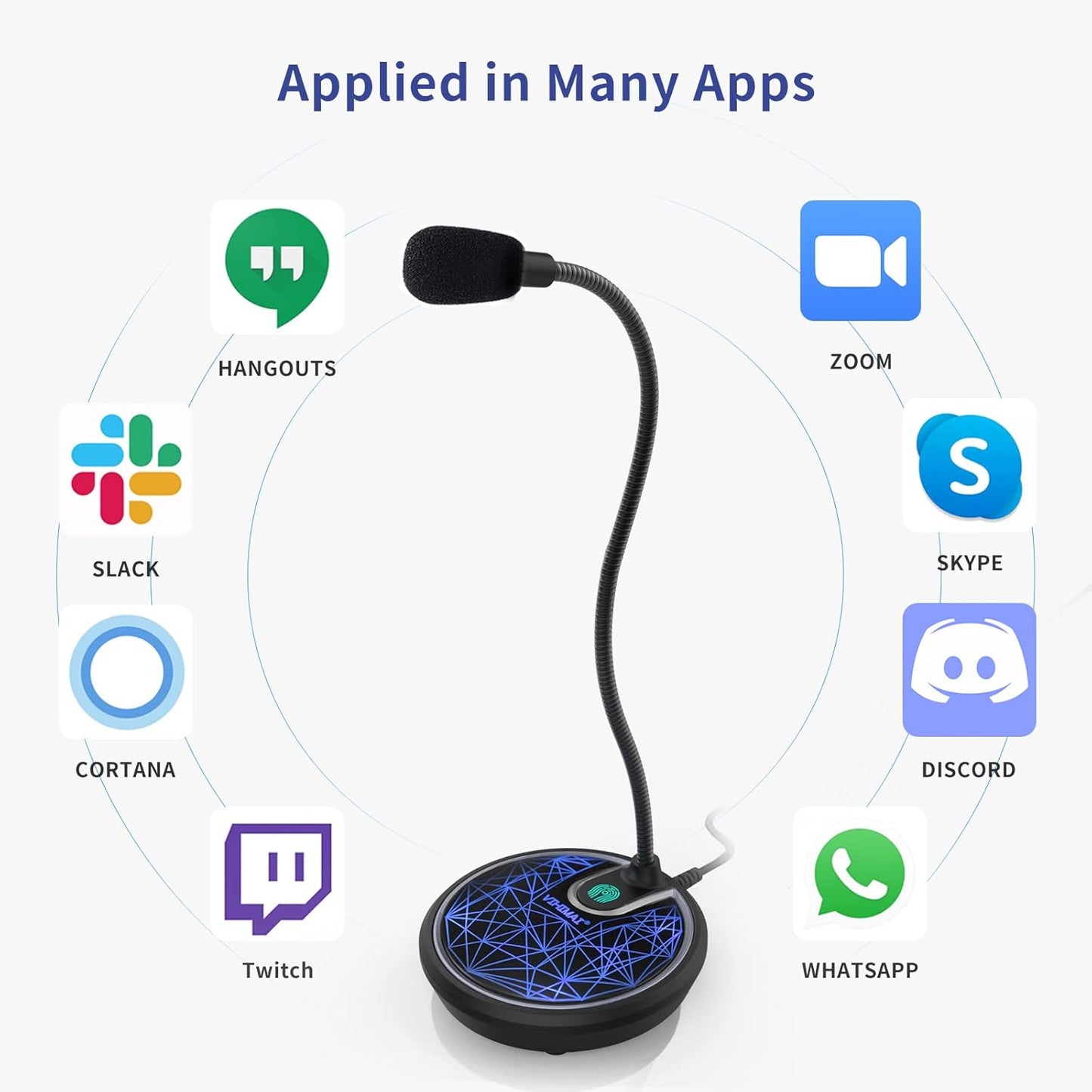 VIHIMAI USB Microphone for PC with Mute Button and Base Light, Computer Microphone, Compatible with PC, Laptop, Mac, PS4, Ideal for Tiktok, Youtube, WhatsApp, Skype, Gaming, Podcast, 50 Feet