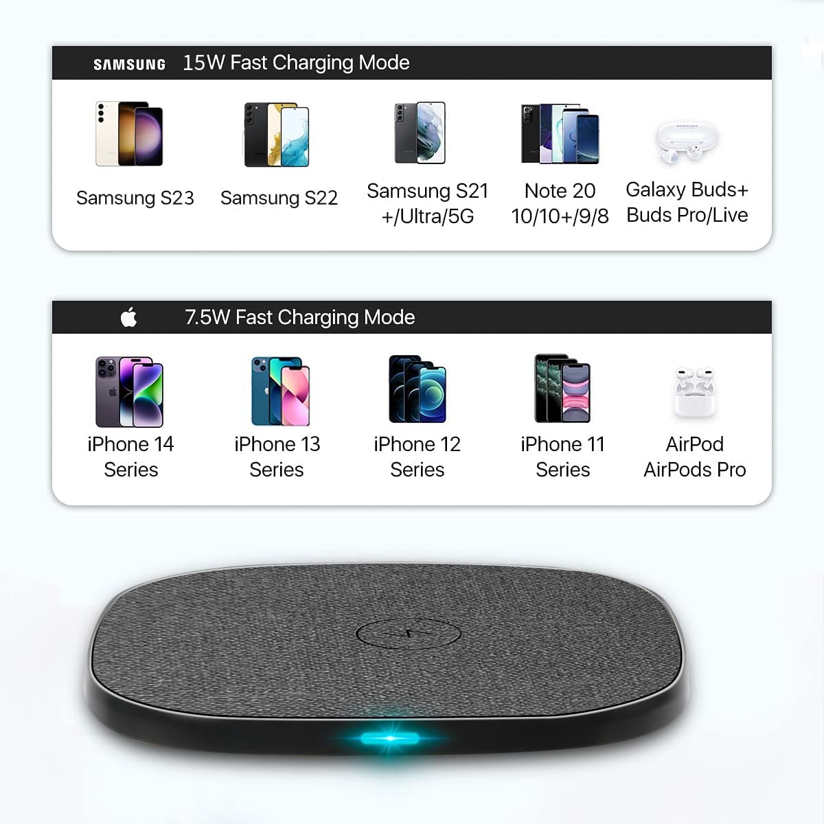 Wireless Charger, Qi-Certified 15W Max Fast for Samsung Galaxy S20/S10/S9/S8/Note 10/9, 7.5 W Wireless Charger for iPhone