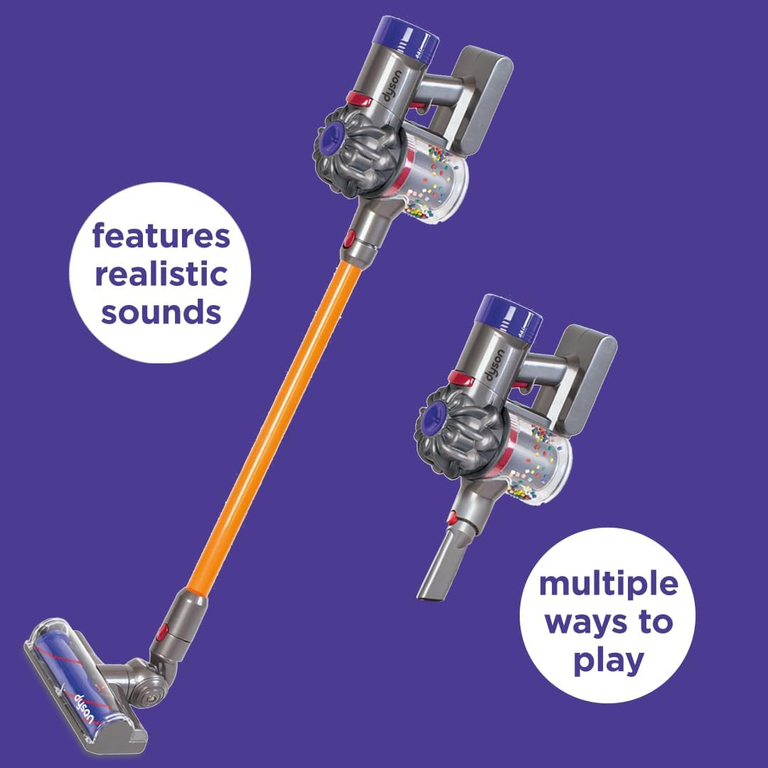 Casdon Dyson Cordless Vacuum Interactive & Officially Licensed Toy Dyson Vacuum For Children Aged 3+ Realistic Role-Play Fun, Purple and Orange