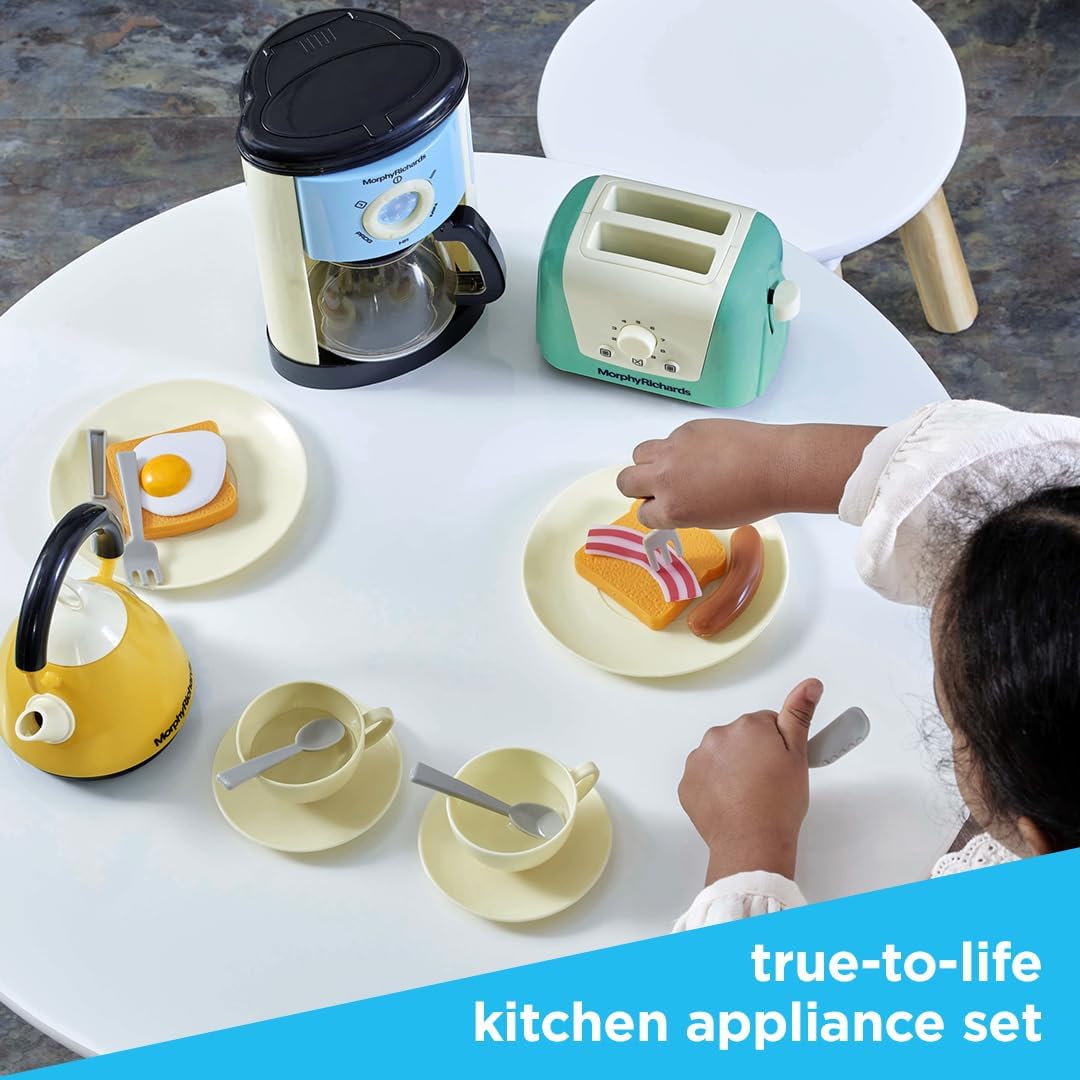 Casdon Morphy Richards Toys. Complete Kitchen Set. Toy Appliance Playset for Kids with Toaster, Coffee Maker, Kettle, Play Food and More. For Children Aged 3+, Pastel