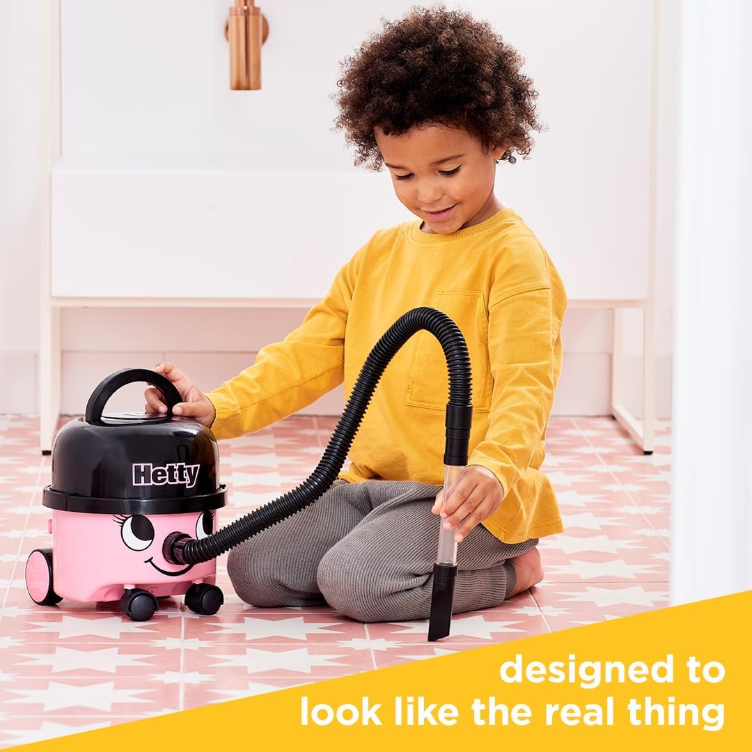 Casdon Henry & Hetty Toys - Hetty Vacuum Cleaner - Pink Vacuum Cleaner Toy with Real Function &amp; Nozzle Accessories - Kids Cleaning Set - For Children Aged 3+ Pink or Classic Red