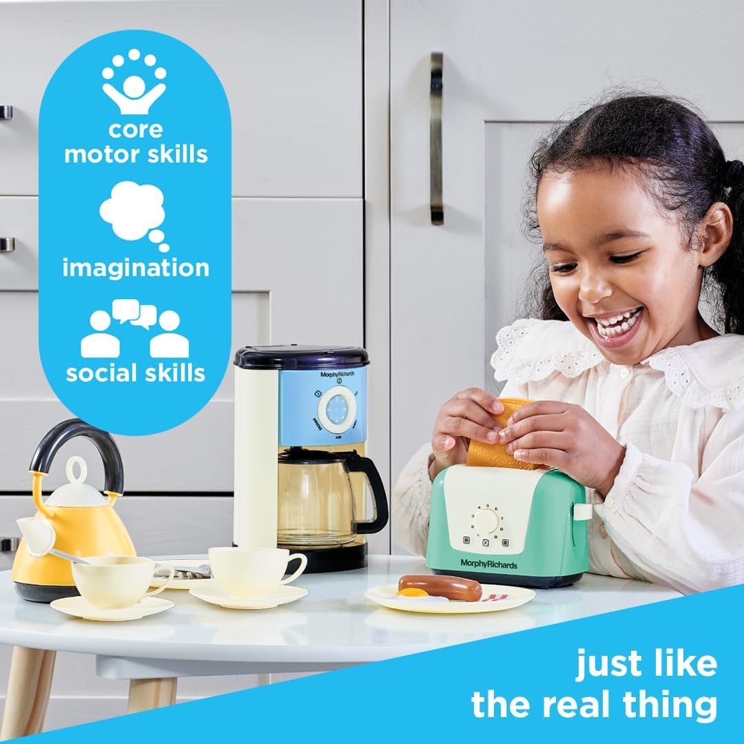 Casdon Morphy Richards Toys. Complete Kitchen Set. Toy Appliance Playset for Kids with Toaster, Coffee Maker, Kettle, Play Food and More. For Children Aged 3+, Pastel