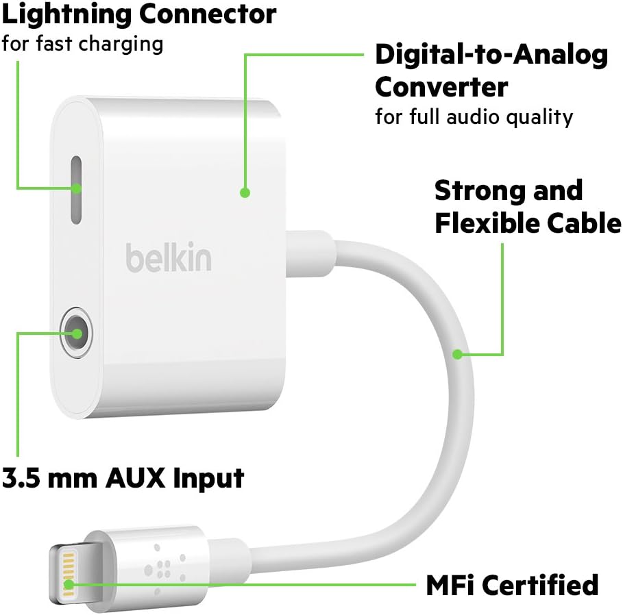 Belkin 3.5 mm Audio + Charge Rockstar (iPhone Aux Adapter/iPhone Charging Adapter for iPhone