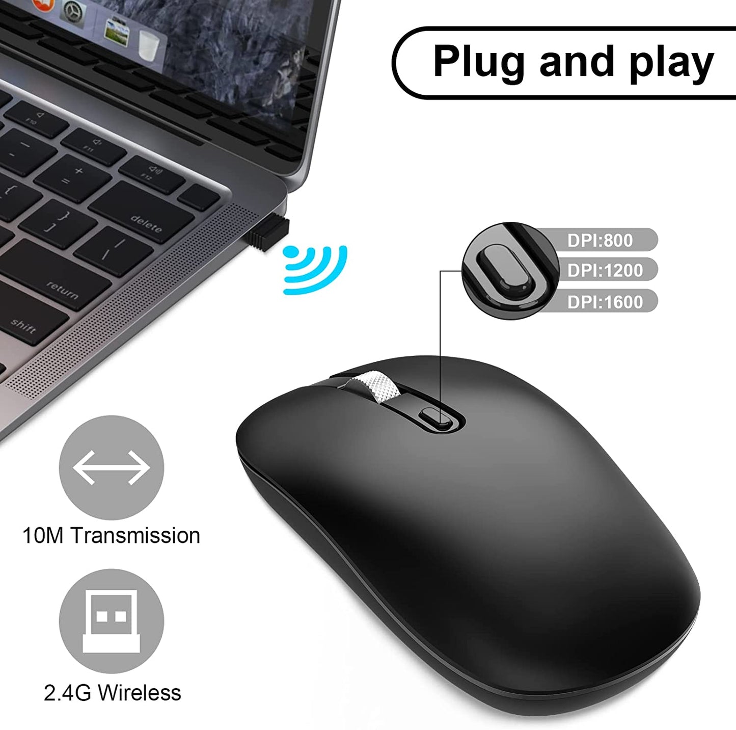 Cimetech Bluetooth Mouse, Wireless Bluetooth Mouse for Laptop Slim Silent Mouse Ergonomic Cordless Design Compatible with PC Mac Computer MacBook Notebook Tablet