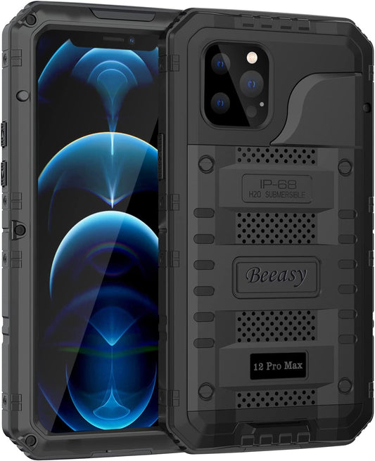 Beeasy for iPhone 12 Pro Max Case Waterproof Heavy Duty Shockproof Tough Metal Armour Cover Dustproof Built-in Screen Protector, 360 Full Body Military Protective Rugged Case for 12 Pro Max 6.7"