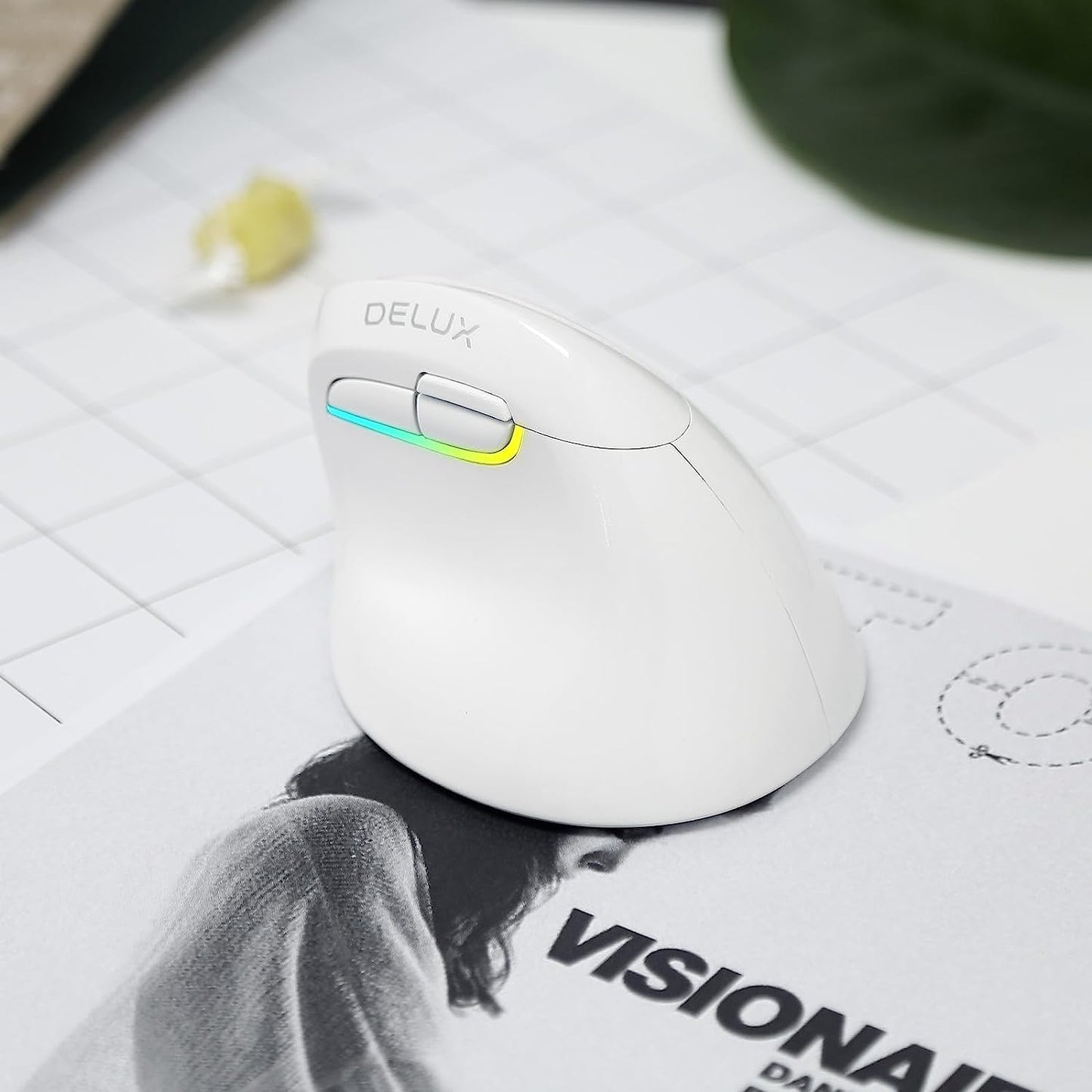 DeLUX Ergonomic Wireless Mouse, Mini Vertical Bluetooth Mouse, Silent Click, 6 Buttons, 4000 DPI, RGB Light, Rechargeable Black or White M618 Mini