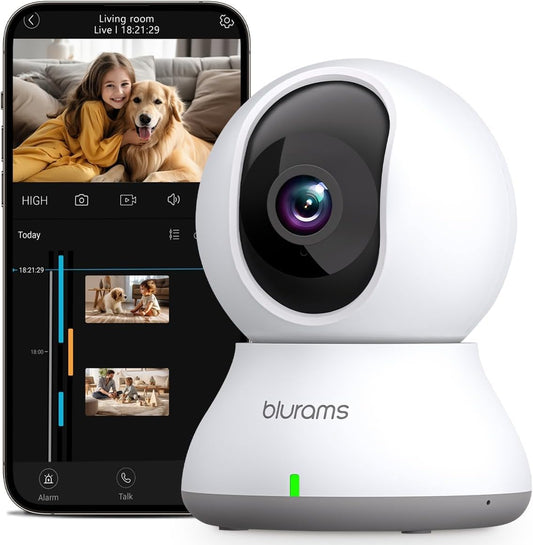 blurams Pet Camera 2K, Indoor Camera, Dog Camera, 360° Home Security Camera, WiFi Baby Monitor, Night Vision, Motion Tracking, 2-Way Talk, Cloud&amp;SD, APP Control, Works with Alexa(2.4GHz Only) White or Black