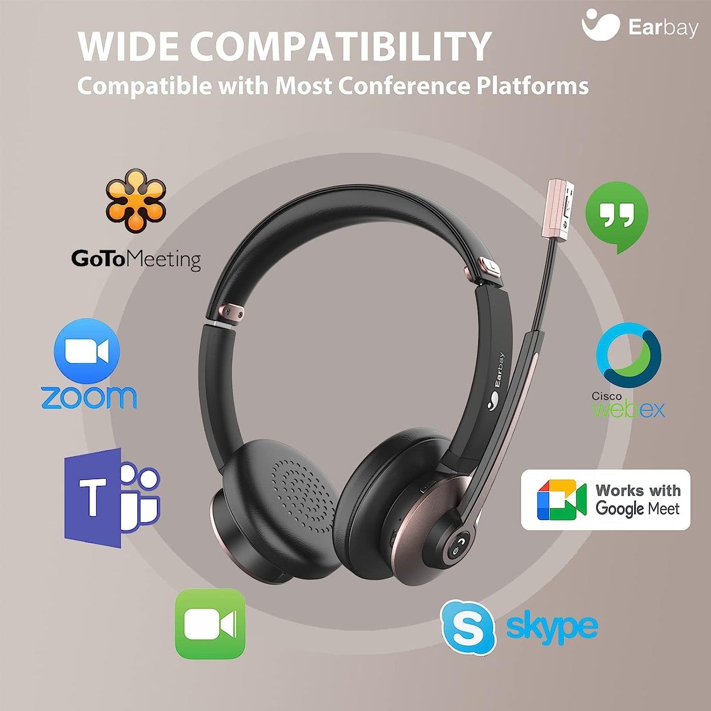 Bluetooth Headset, Wireless Headset with Microphone Noise Cancelling, On Ear Headphone with USB Dongle & Mute Button, 26hrs talk time for PC/Office/Zoom/Skype Black Silver