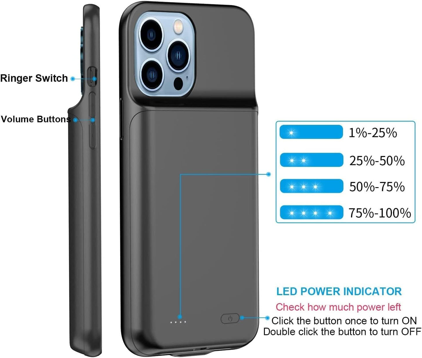 YISHDA Battery Case for iPhone 13, 7000mah Portable Rechargeable Battery Charger Case Protective Charging Case for iPhone 13 Extended Battery Charger Case (6.1 inch, black)