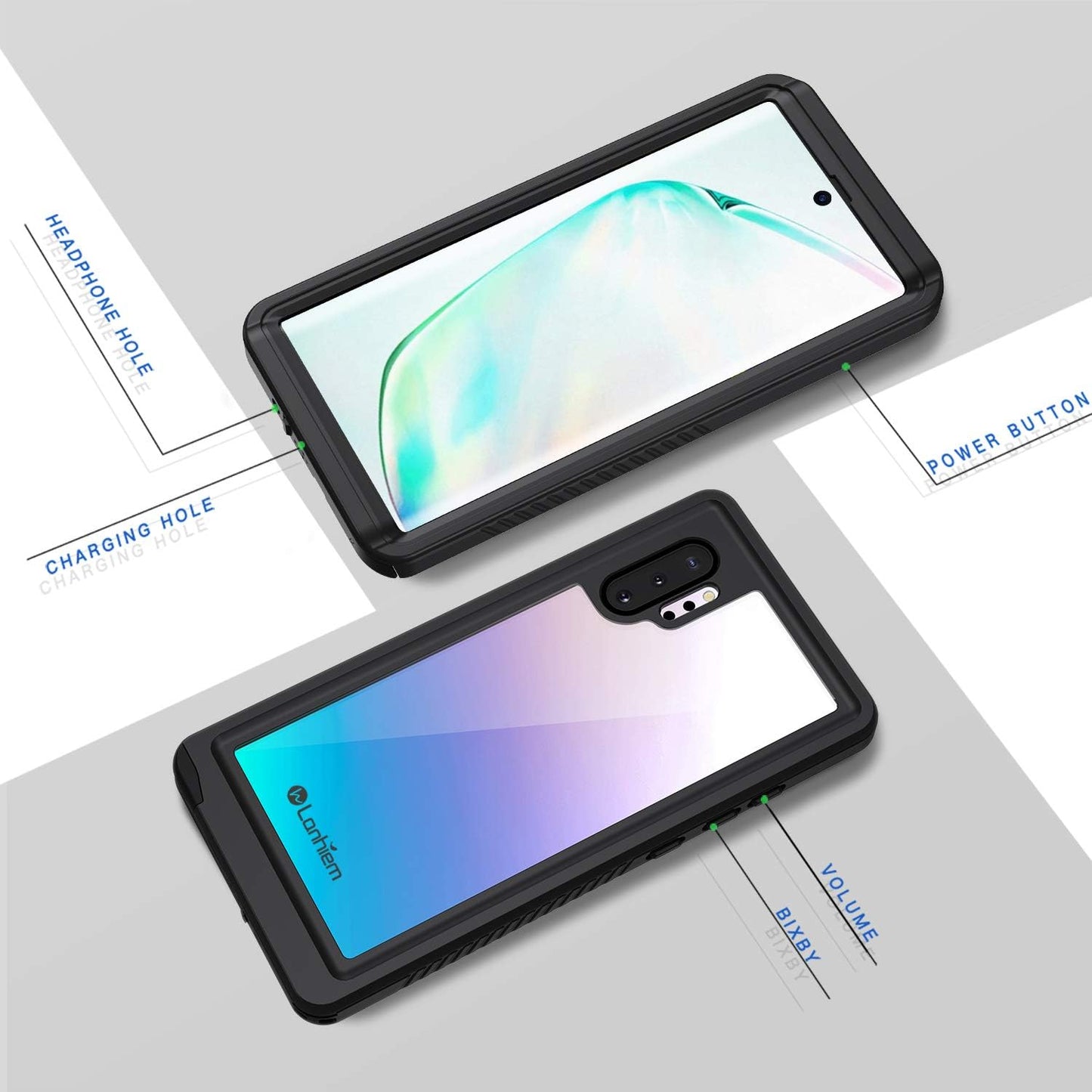 Lanhiem Galaxy Note 10 Dot Case, Built-in Screen Protector [Compatible with Fingerprint ID], IP68 Waterproof Dustproof Shockproof Full Body Sealed Underwater Protective Cover for Samsung Galaxy Note 10