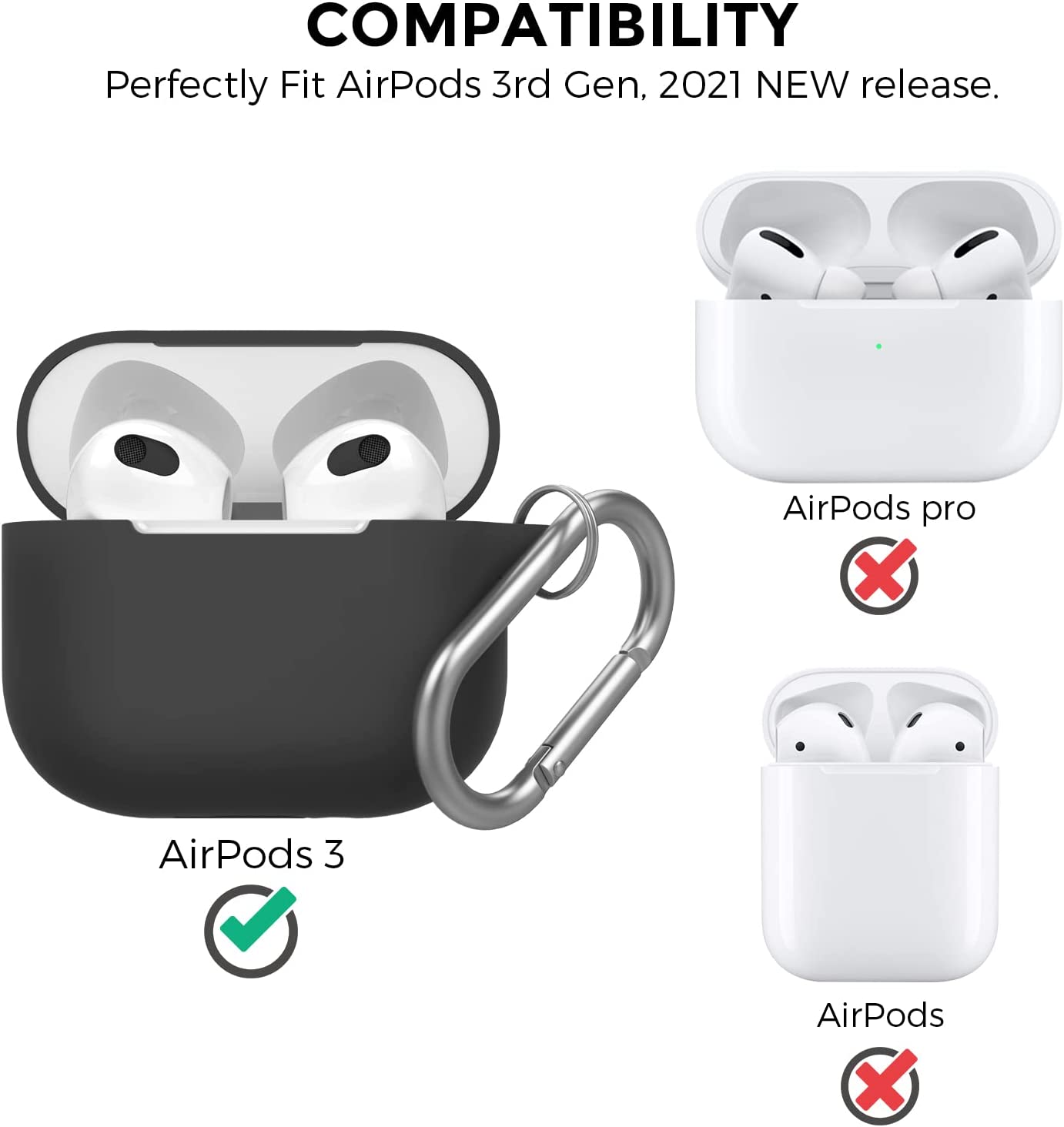 AhaStyle Compatible with AirPods 3 Case Cover, Shock-Resistant Protective Silicone Case Cover for AirPods 3rd Generation 2021 with Keychain, Front LED Visible, Grass Green or Blue