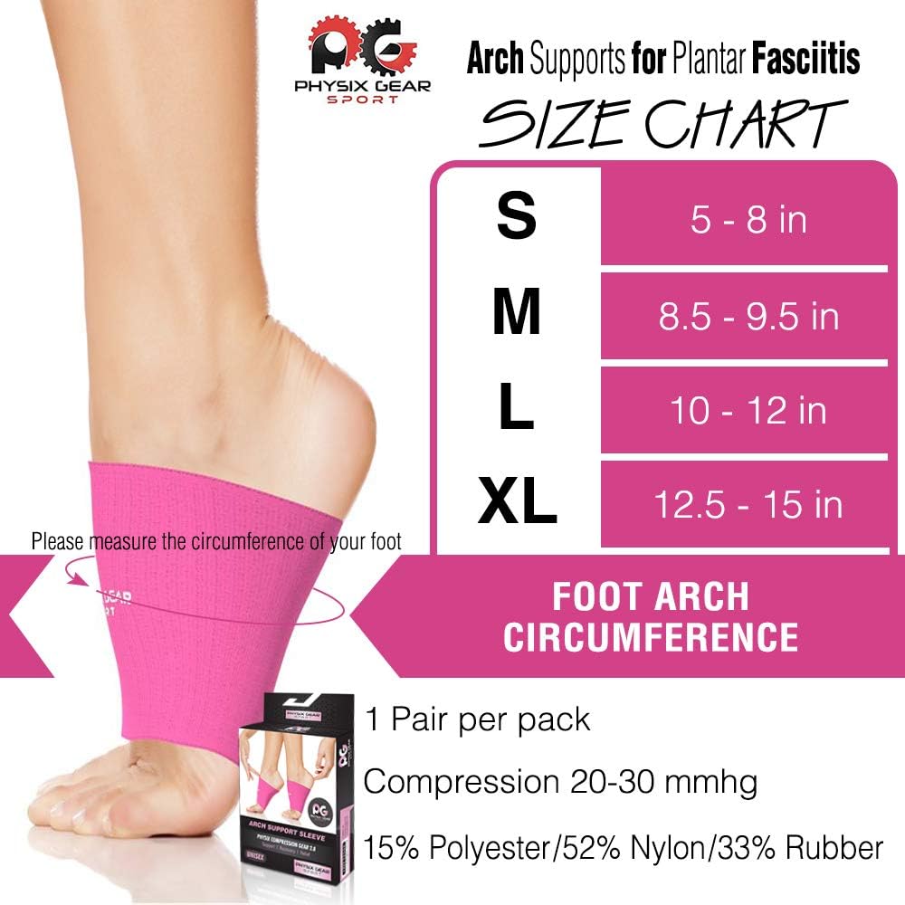 Physix Gear Sport Arch Supports for Plantar Fasciitis Relief (1 Pair) - Unisex Foot Sleeve Arch Support for Flat Feet, Plantar Fasciitis Wrap, Arch Compression Support Sleeves, Metatarsal Foot Wrap